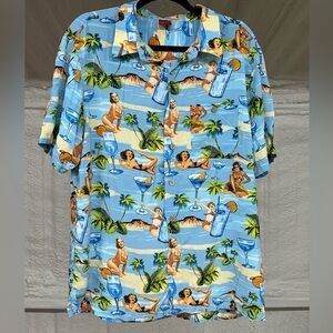 Junction West Pin-up girl Hawaiian Beach‎ Print Lightweight Cruise Shirt XXL